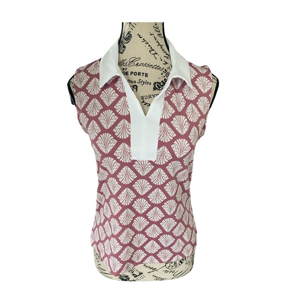 Sigrid Olsen Golf & Tennis Sleeveless Seashell Print Polo Top NWT Size S